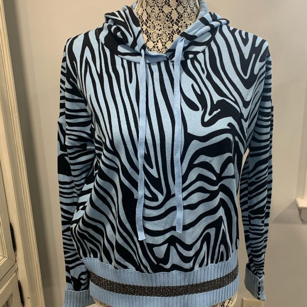 Central Park West Blue and Black Crew Neck Sweater